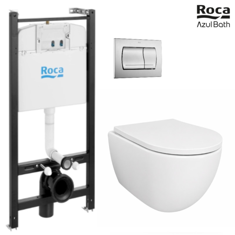 Pack bastidor roca active cisterna empotrada y pulsador cromo mate + inodoro suspendido swiss 53 cm tornado y soft-close