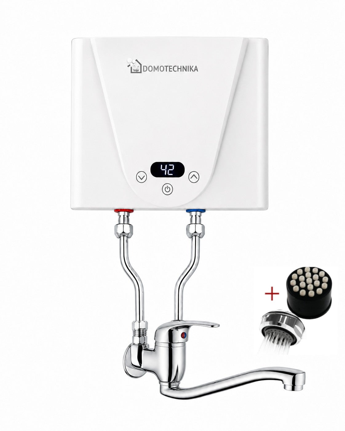 Zestaw mini elektryczny podgrzewacz wody 4,5 kW 21x15x5 cm, bateria bezciśnieniowa z mieszaczem, wylewka 20 cm i 30 cm, AMOR