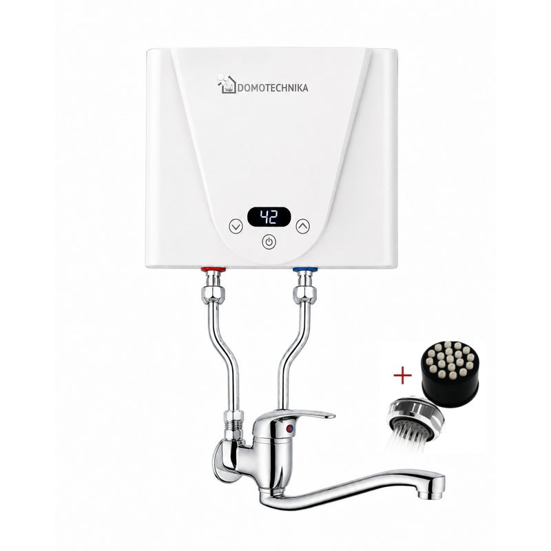 Zestaw mini elektryczny podgrzewacz wody 4,5 kW 21x15x5 cm, bateria bezciśnieniowa z mieszaczem, wylewka 20 cm i 30 cm, AMOR