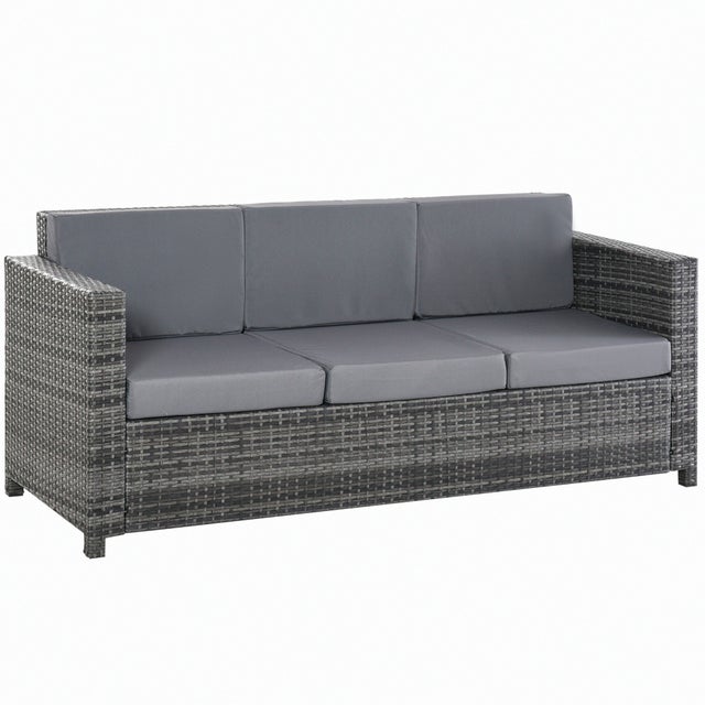Canapé salon de jardin en poly-rottan 3 places avec coussins,gris,métal et polyester,185 x 70 x 80 cm,idéal pour terrasse et balcon