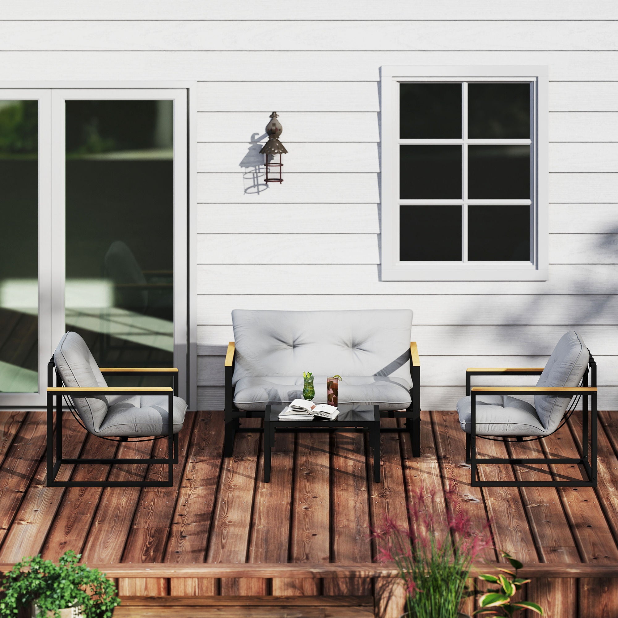 Conjunto de Móveis de Jardim Outsunny Aço e Poliéster Cinzento 114x70x67 cm 84G-666V00GY - 2
