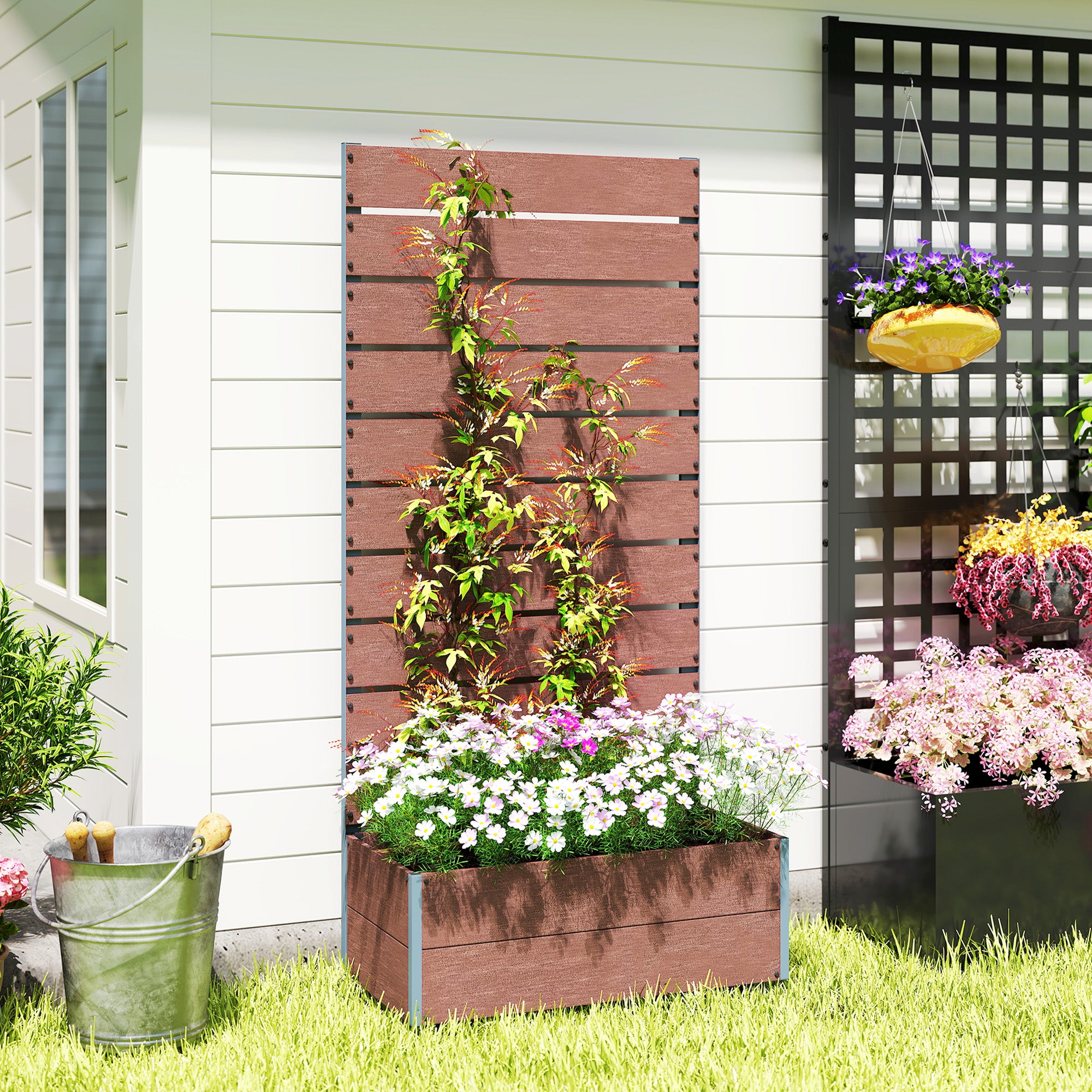 Jardinière avec treillis plaque composite bois-plastique Outsunny - 8