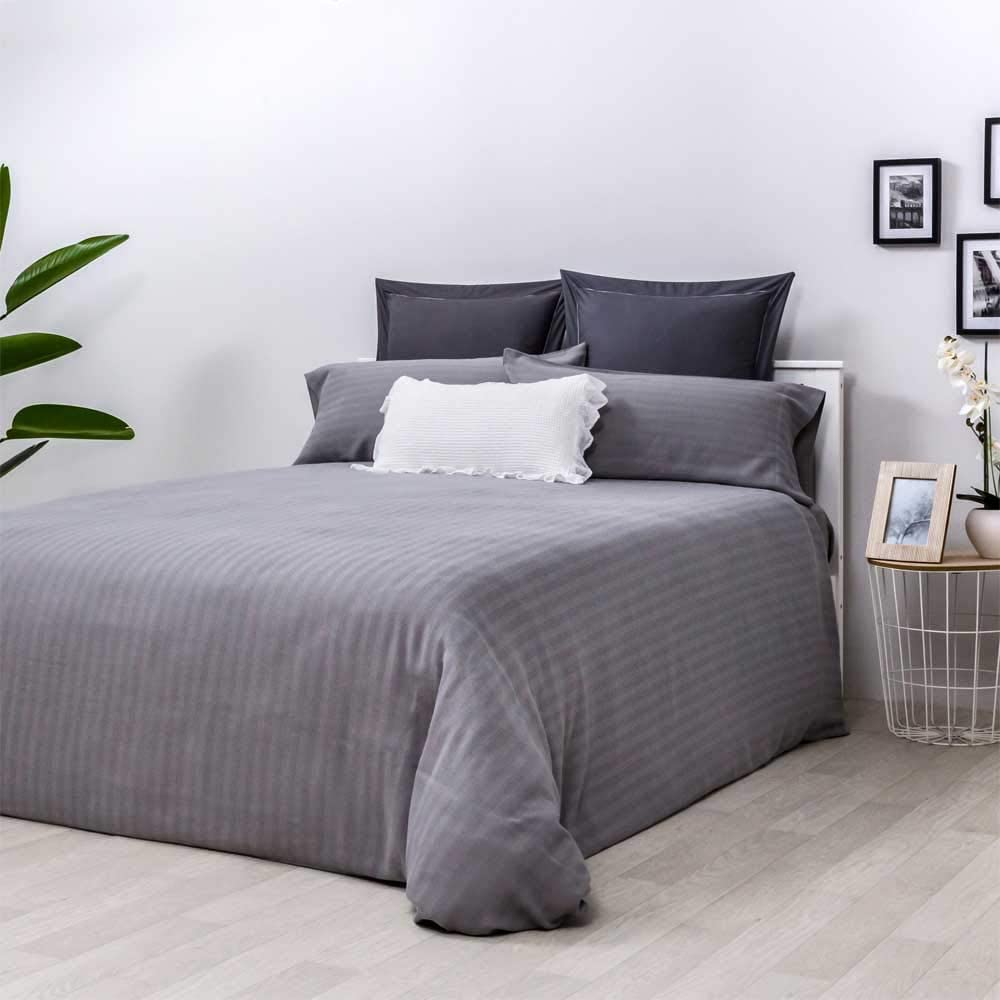Cotton artean - funda nordica jacquard herringbone gris algodón 100% cama de 180
