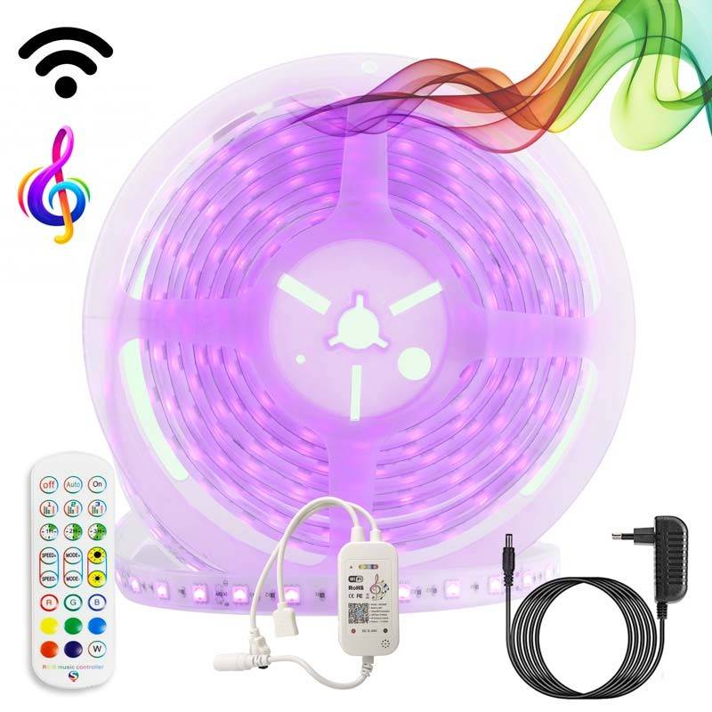 Striscia LED Strip LED Multicolore WiFi RGB Smart 5050 Alexa Google Home Strip Led 5 Mt Telecomando