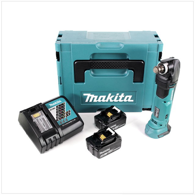 Makita DTM 51 RMJ Découpeur-ponceur multifonctions sans fil 18V Li-Ion + 2x Batteries BL 1840 18V 4,0 Ah Li-Ion + Chargeur DC 18 RC + Coffret Makpac