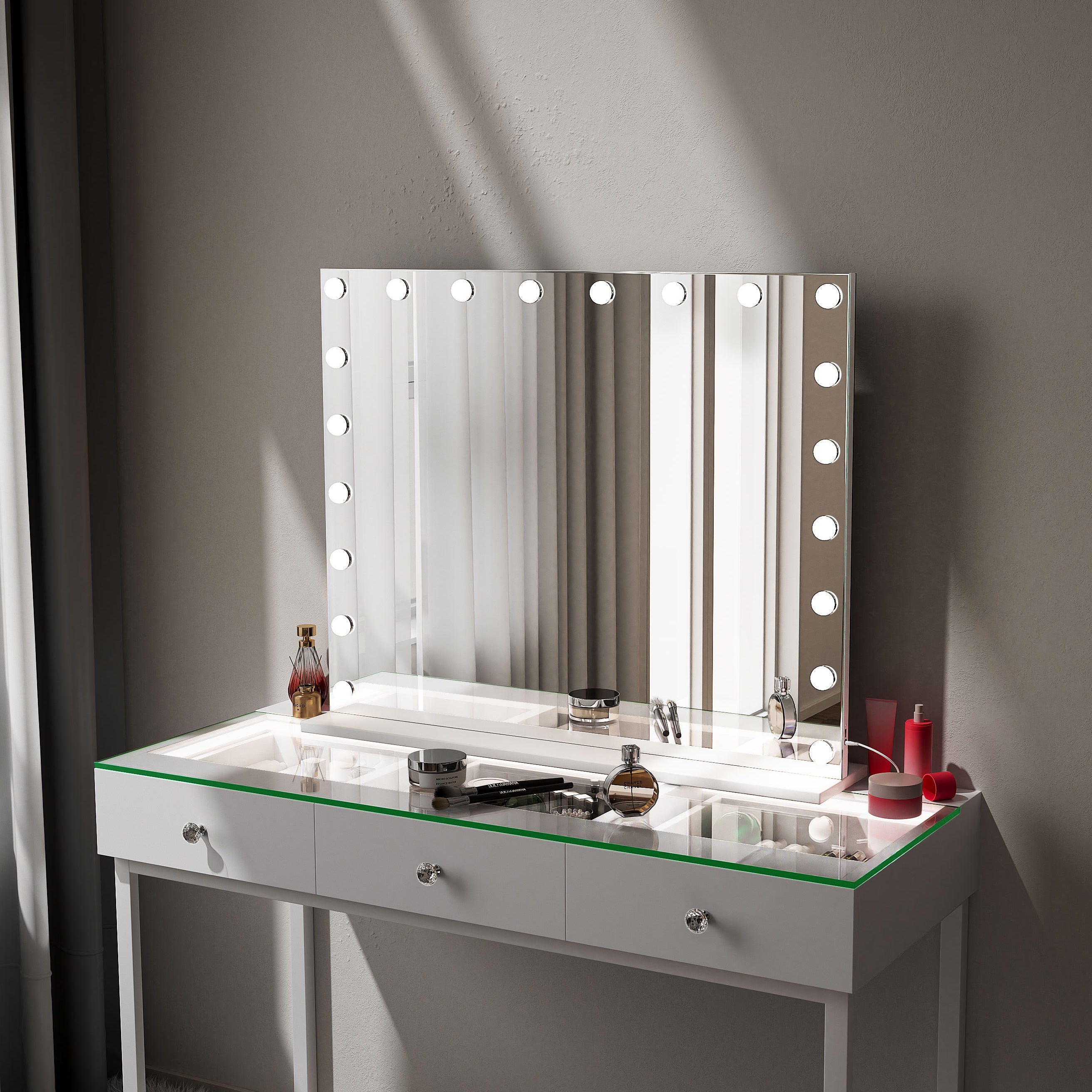 Specchio da trucco Hollywood illuminazione LED da parete - 100 x 80 cm - 8