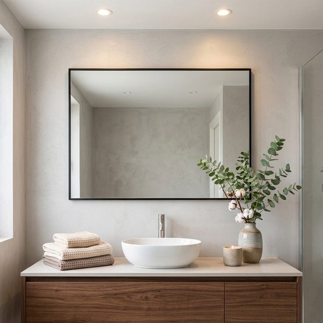 Miroir en fil de fer poli 100x70 réversible avec bordure noire mate