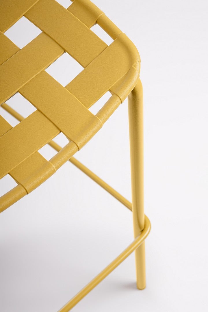 Tabouret d'extérieur en acier et polypropylène résistant aux UV, jaune - 7