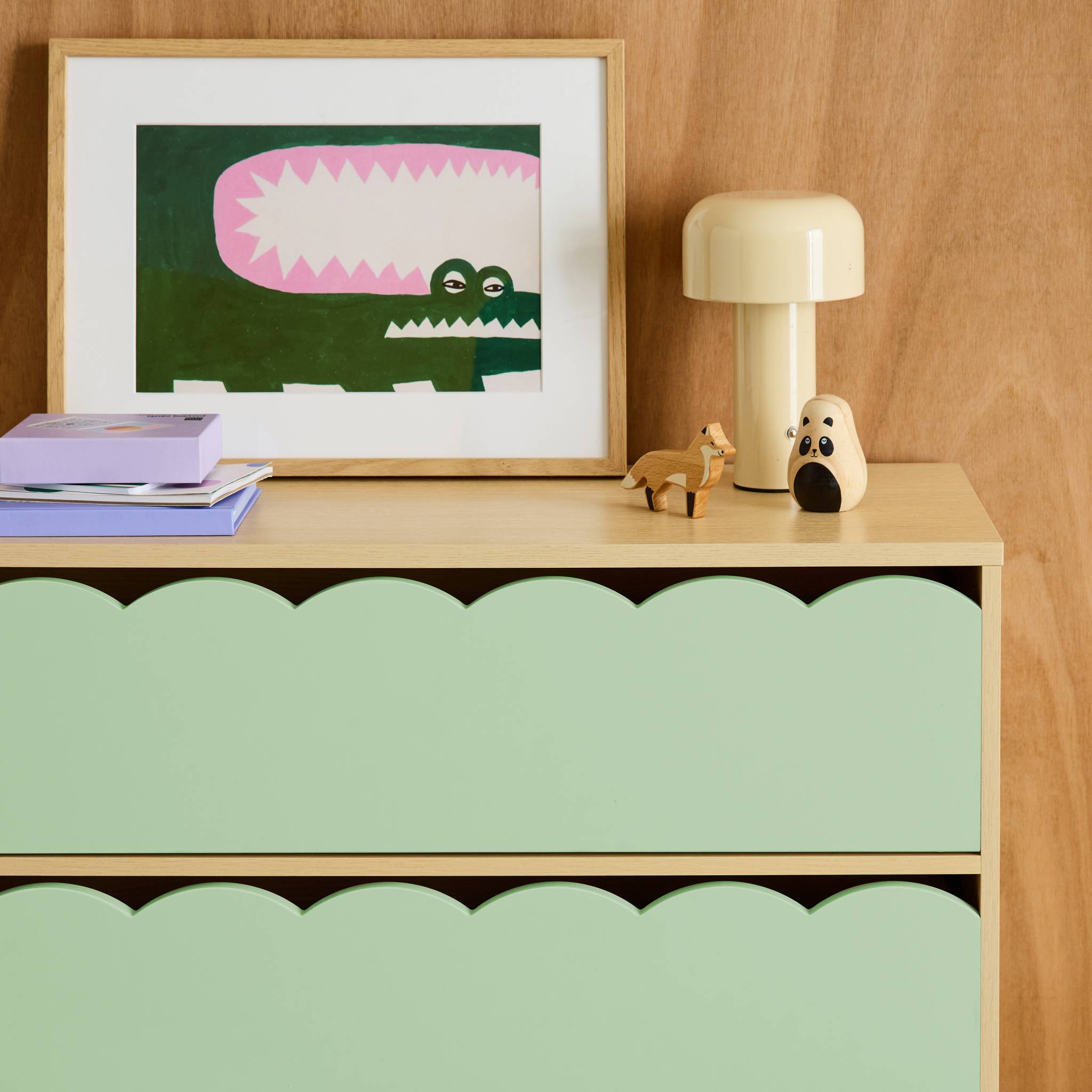 Commode enfant décor bois vert 3 tiroirs. pieds bois de pin - 80 x 30 x 79 cm - Azur AZUR - 6