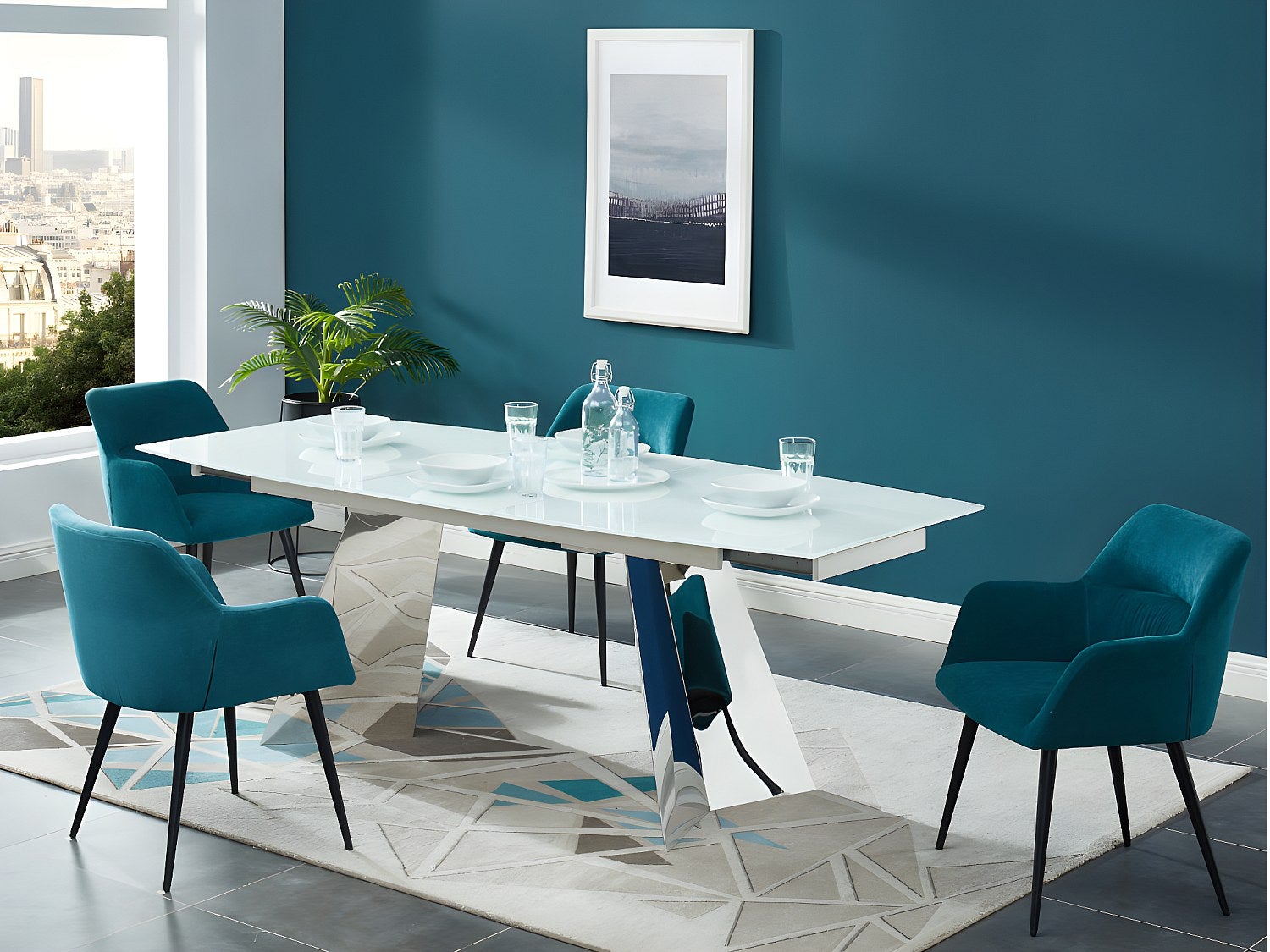 Zestaw 2 krzeseł HEKA – z podłokietnikami – tkanina i metal – kolor niebieski