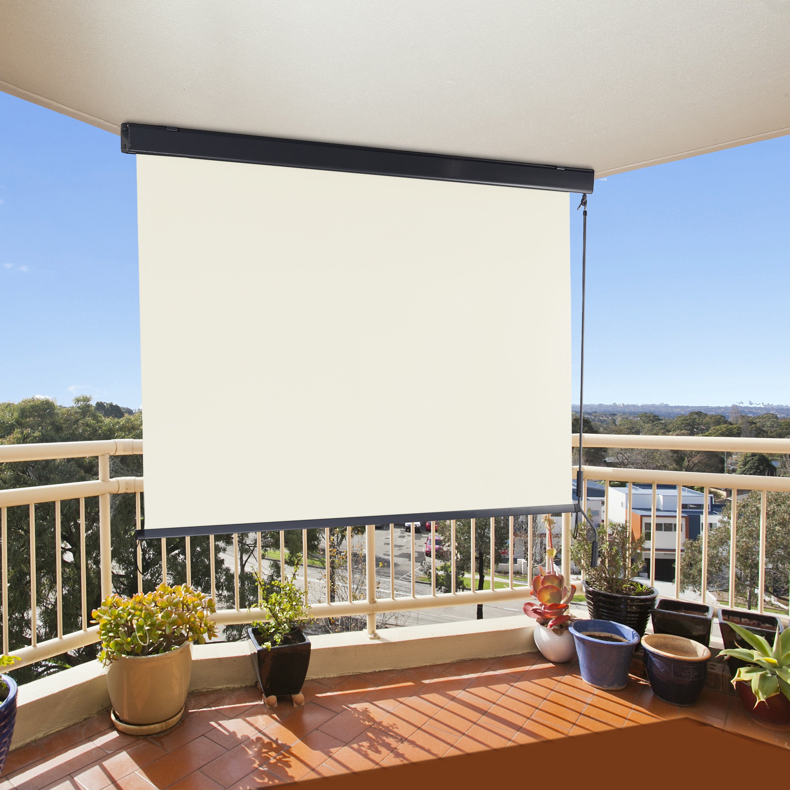 Toldo Retráctil Manual Exterior Poliéster Aire Libre 13x8ft Color Beige