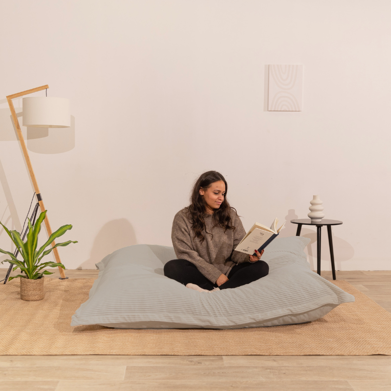 Pouf velours côtelé déhoussable BANANAIR 180 x 140 cm gris clair - 2