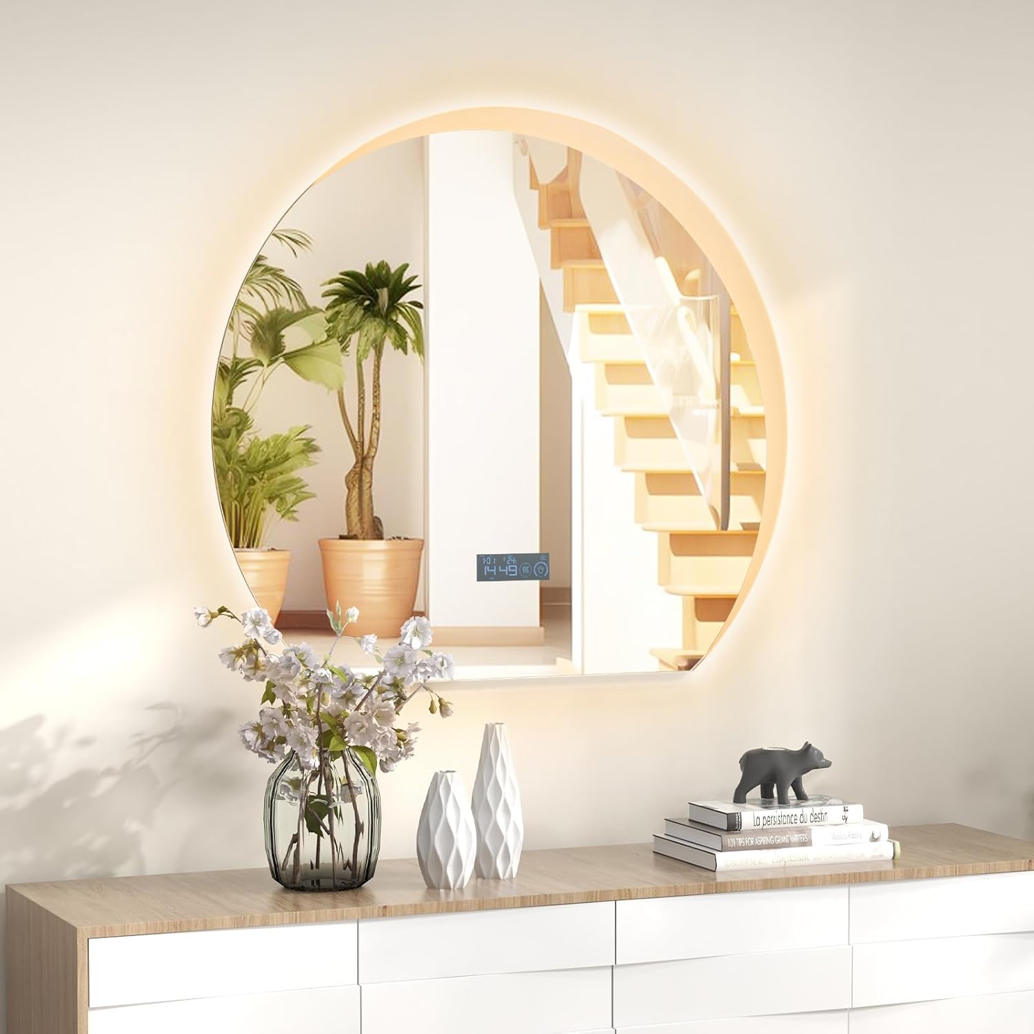 SaniteModar Specchio da bagno a LED, 81,3 x 61 cm, specchio Bthroom con luci, dimmerabile, 3 colori, anti nebbia, specchio da parete con tocco