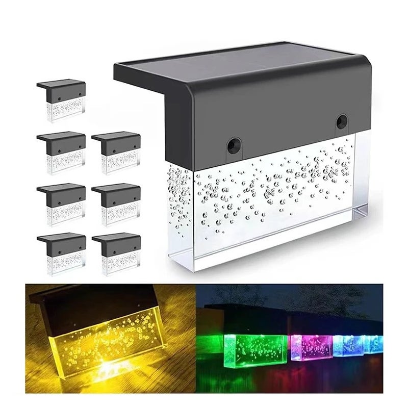 Zestaw 8 solarnych lamp zewnętrznych, wodoodporne lampy schodowe LED, solarna lampa tarasowa, ciepła biel/7 kolorów