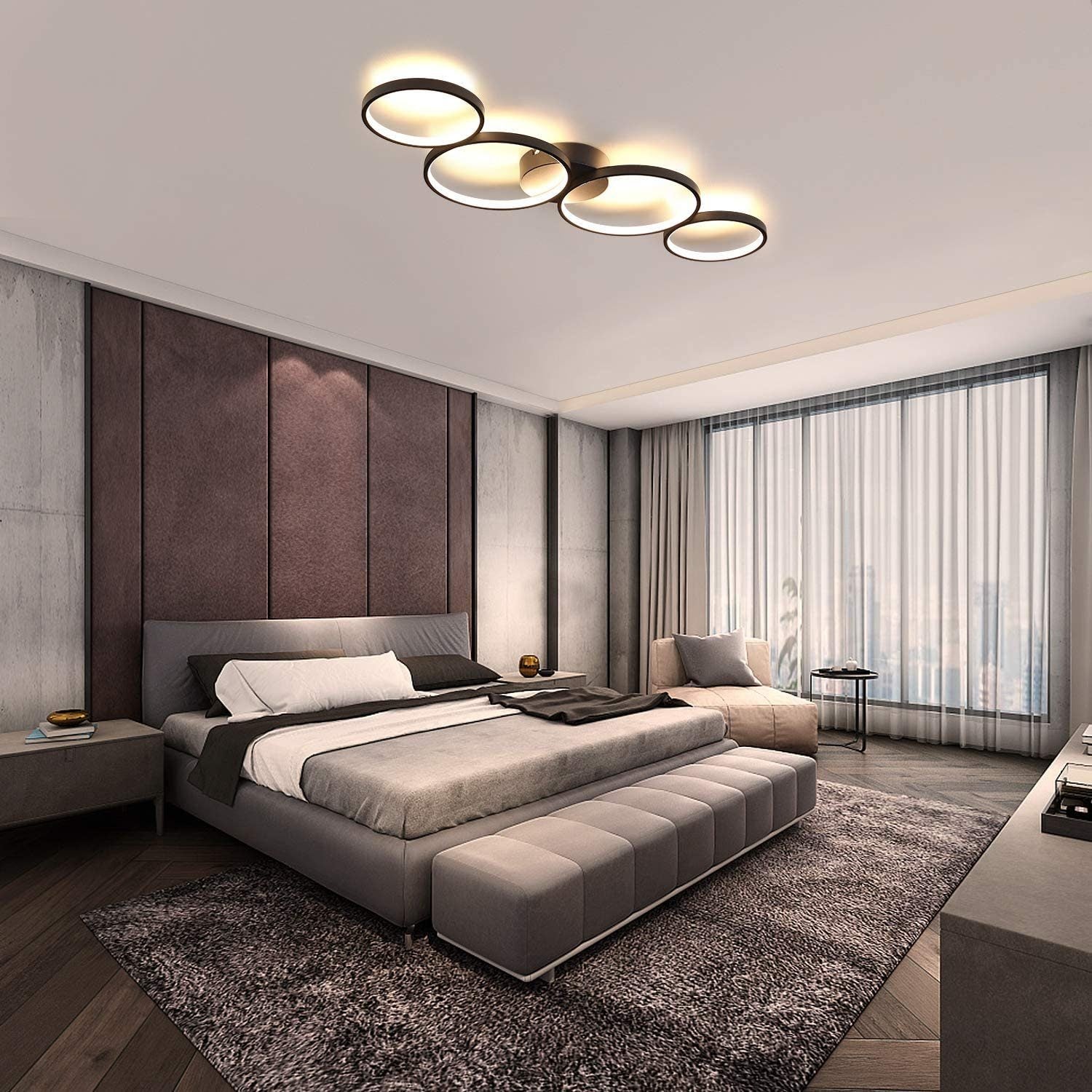 NETTLIFE Plafonnier LED 37W 3000k Blanc Chaud Anneau Rond Moderne Noir 89cm Lampe de Bureau Design pour Chambre Salon Couloir Bureau Cuisine - 8