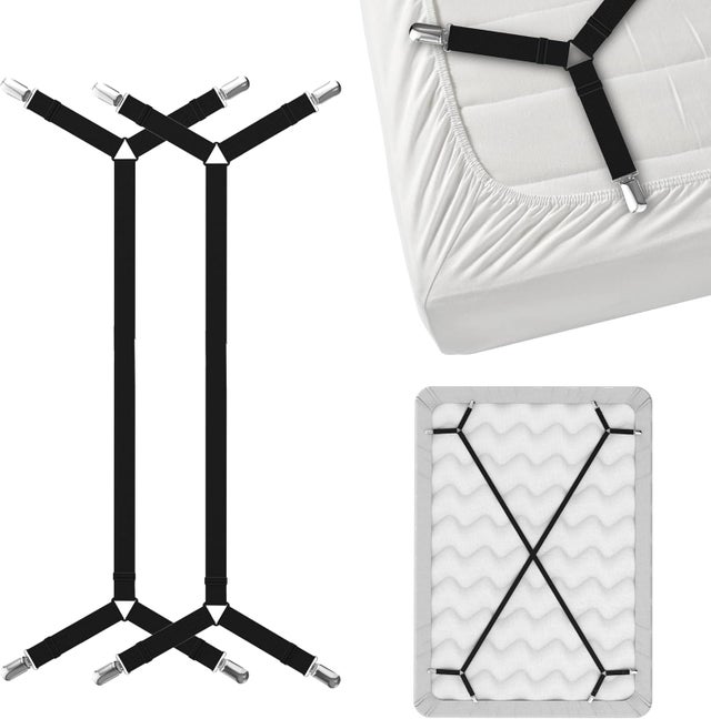 Sangles de support de drap de lit Criss-Cross - Noir 2pcs Draps Reste Bretelles Maintiennent Drap-Housse ou Plat en Place - pour Twin Queen King Suppo