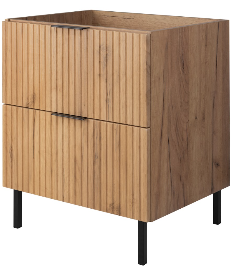 Szafka pod umywalkę FLOW 60 cm dąb craft 2 kolory uchwytów nóżki w zestawie ryflowane fronty