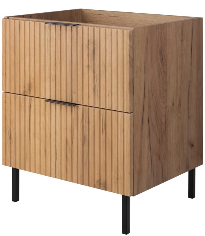 Szafka pod umywalkę FLOW 60 cm dąb craft 2 kolory uchwytów nóżki w zestawie ryflowane fronty