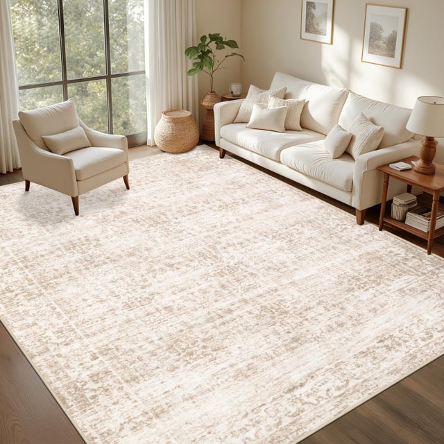 QWINERN Tapete 160 x 230 cm, estilo boémio, para sala de estar, quarto ou cabeceira, macio e antiderrapante, bege.