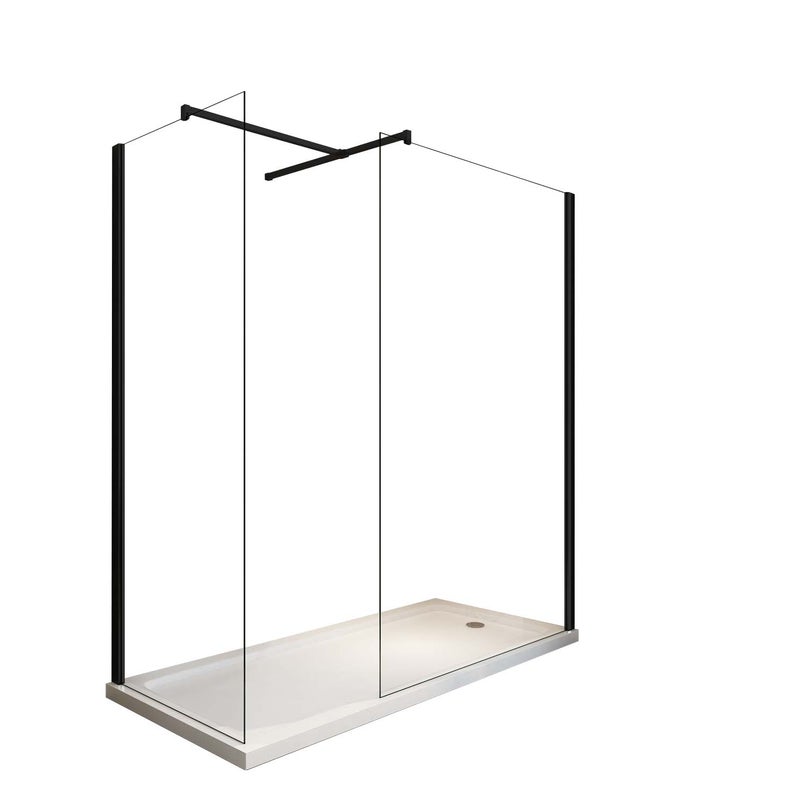 Podwójna ścianka prysznicowa Walk-in z górnym wspornikiem w kształcie litery T, szkło 8 mm, czarna matowa rama, odwracalna, - 100X80 wysokość 200 CM