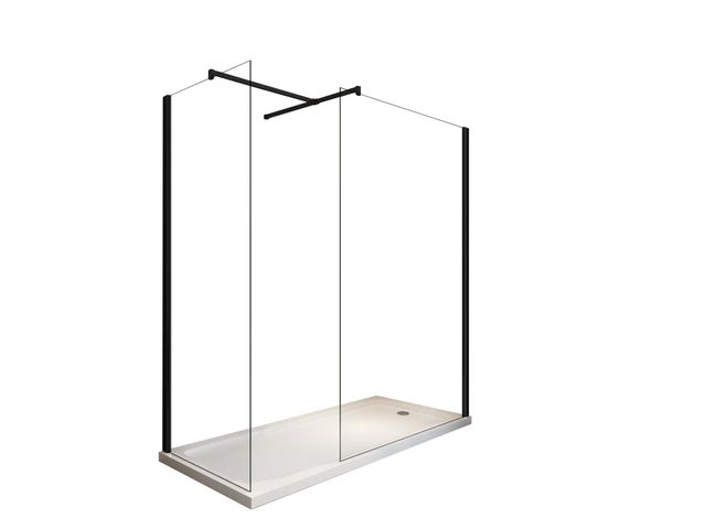Podwójna ścianka prysznicowa Walk-in z górnym wspornikiem w kształcie litery T, szkło 8 mm, czarna matowa rama, odwracalna, - 90X90 wysokość 200 CM