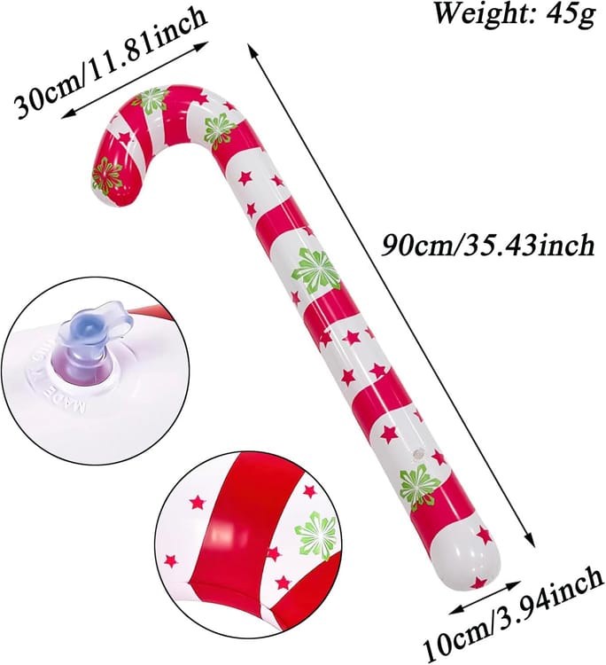 Zestaw 6 nadmuchiwanych lasek cukrowych na Boże Narodzenie, 90 cm – dekoracja do wnętrz i na zewnątrz – świąteczna i kolorowa atmosfera - 2