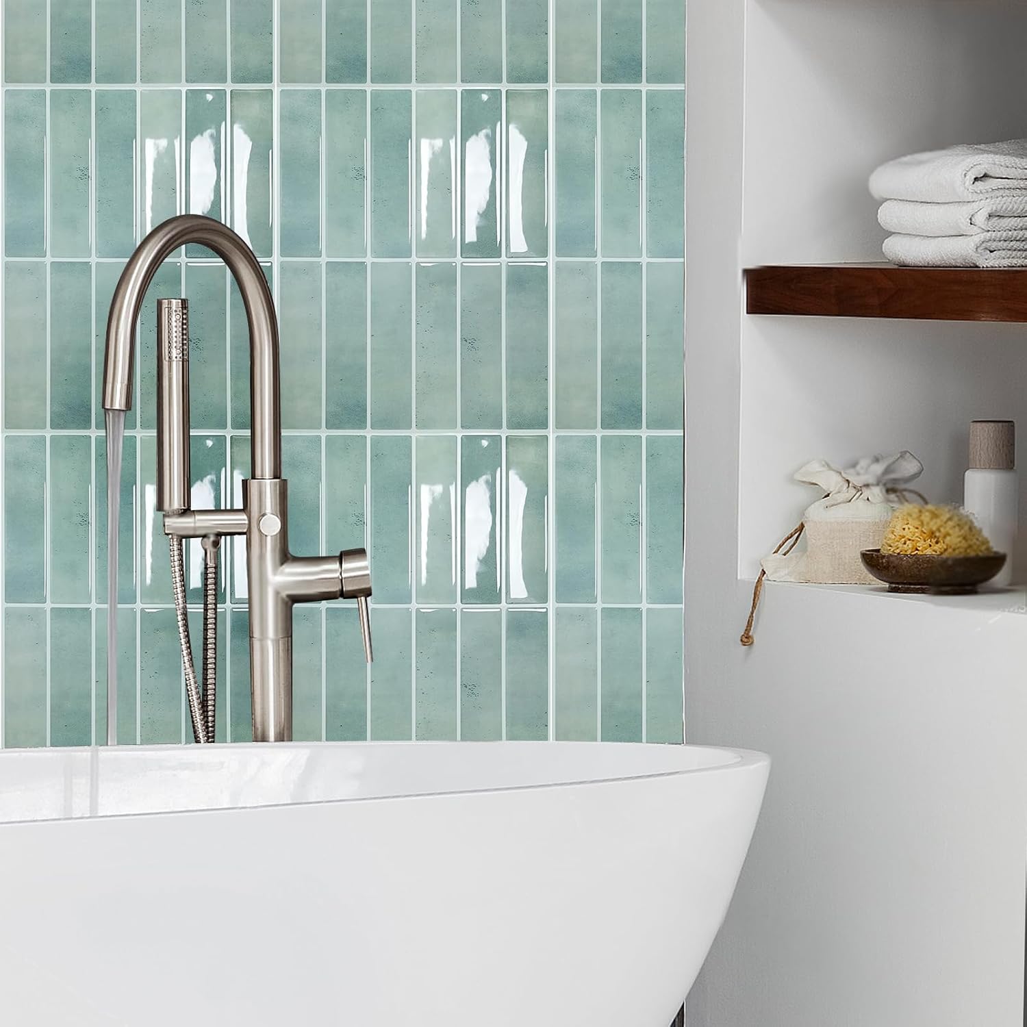 Panel de Protección 3D Azul-Verde - Lote de 4 Láminas Impermeables y Personalizables para Redecoración Cocina & Baño - 5