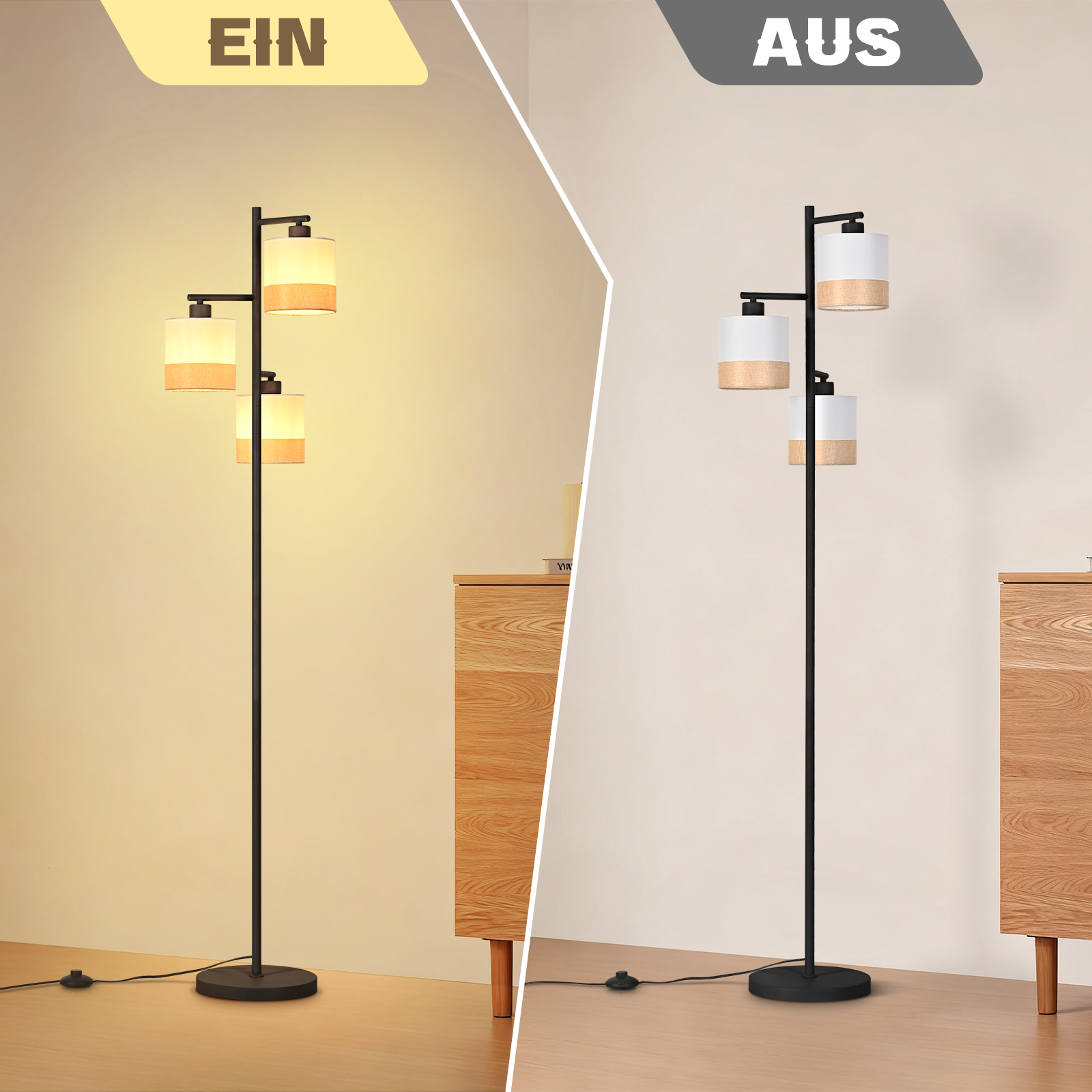 Nettlife Lampa Wisząca Vintage 3xE27, Biały Żyrandol Tkanina, Retro do Salonu i Kuchni (Brak żarówek) - 4