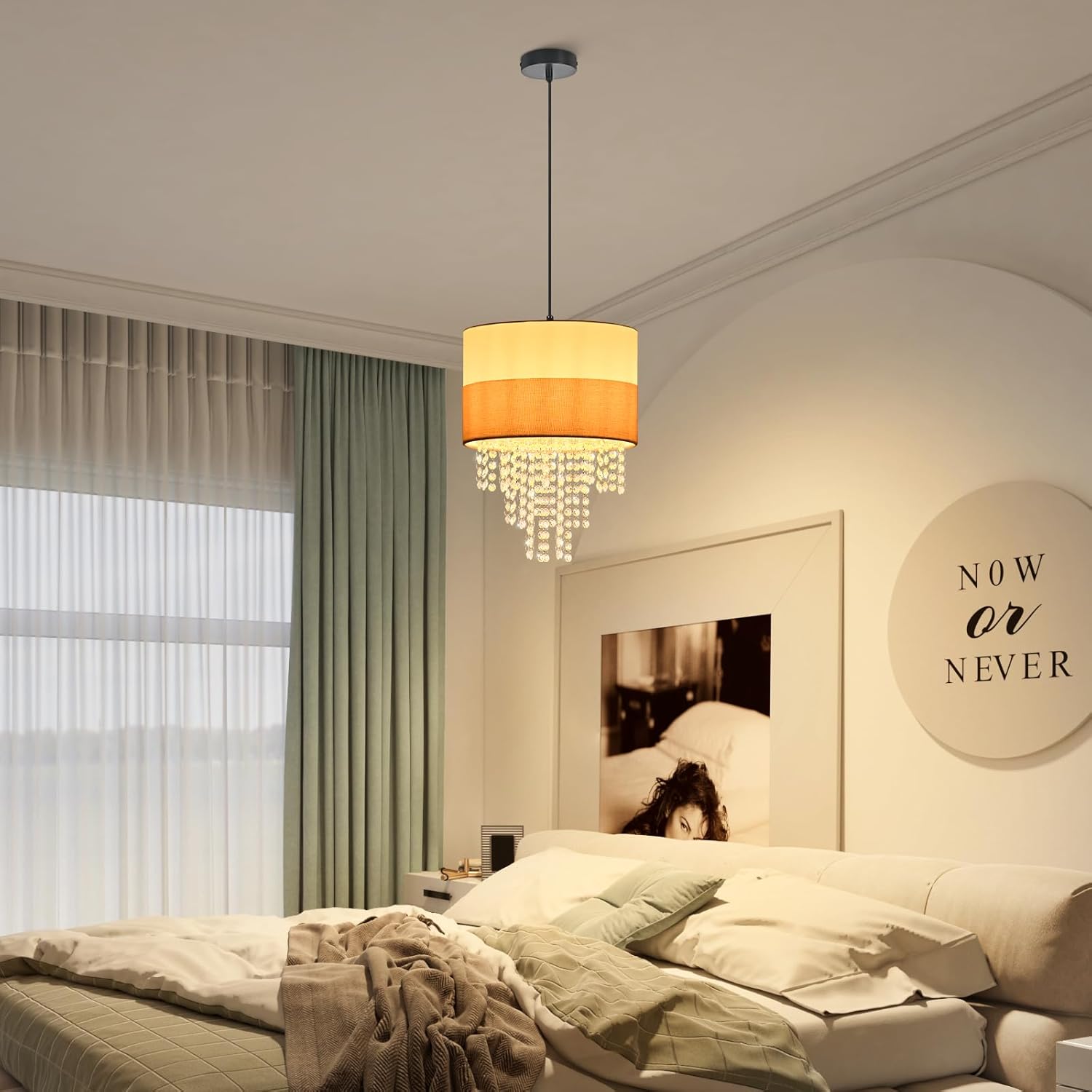 ZMH Lampa wisząca E27 biała vintage kryształowa bez żarówki - 6
