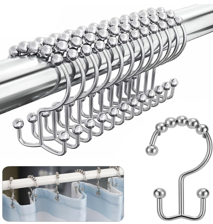 12 Anneaux De Douche En Acier Inoxydable Avec Système Coulissant - Crochets Antirouille Pour Rideau De Douche, Fenêtre Ou Armoire - 9