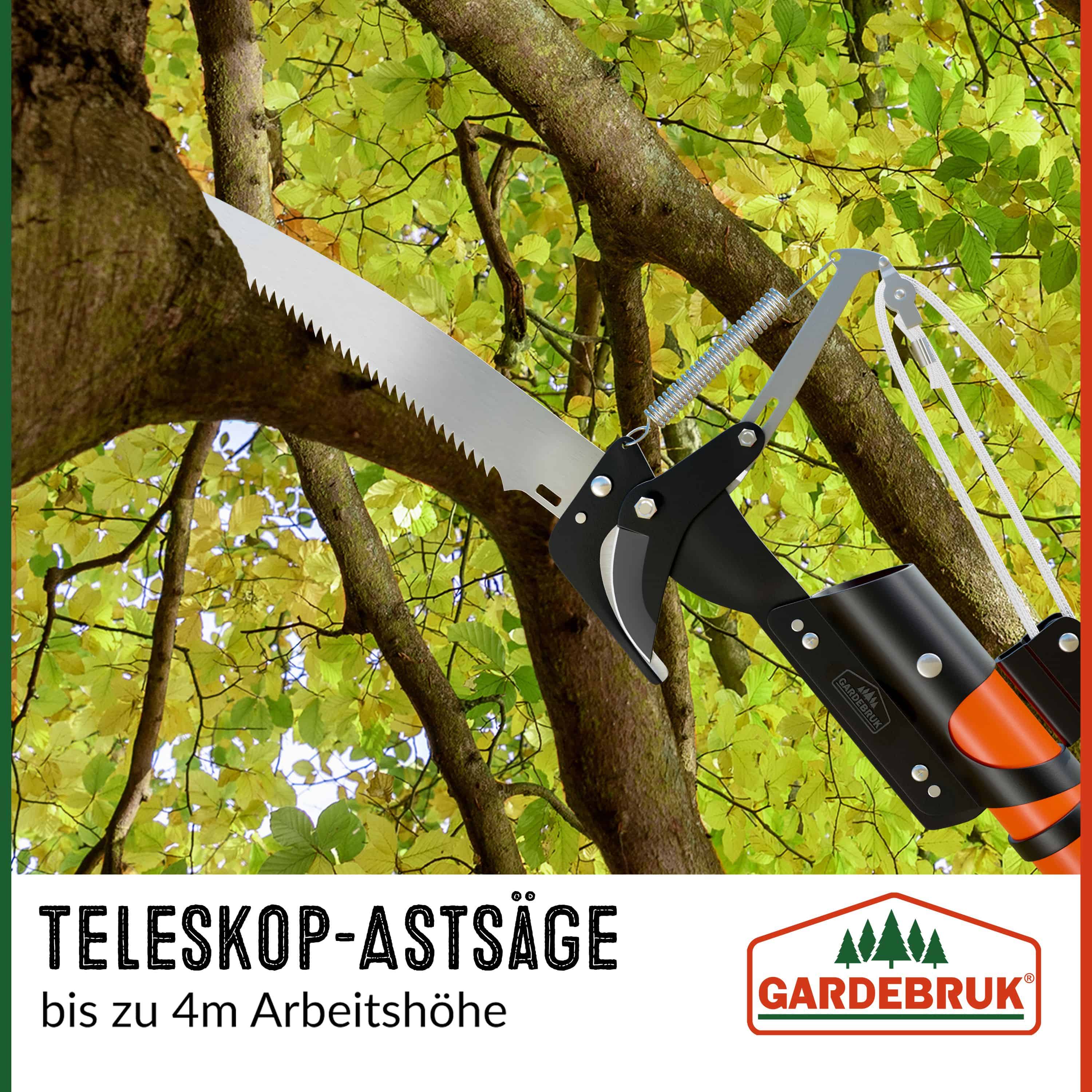 DEUBA® Scie télescopique 2en1 hauteur de travail max. 4m corde tirage sécateur coupe-branches arbre scie à élaguer jardinage outil - 9
