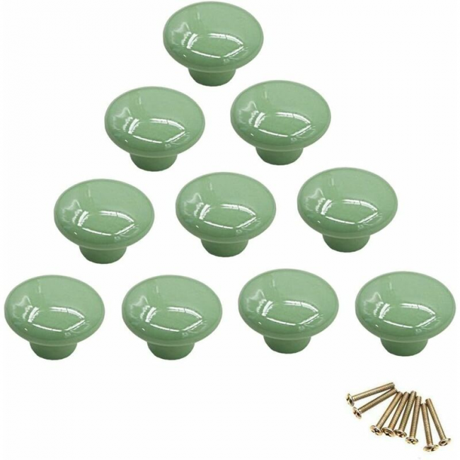 Uchwyty meblowe - do szuflad, szafek - ceramiczne - 10 sztuk - zielone