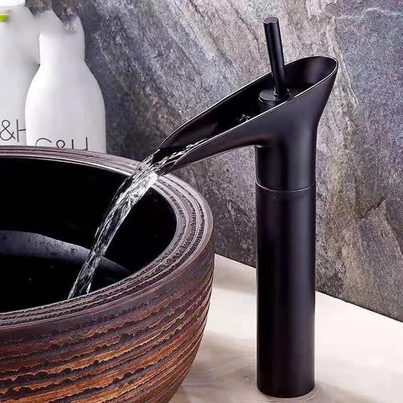 Robinet de lavabo de salle de bain, robinet cascade, mitigeur rétro noir à poignée unique, eau chaude et froide réglables. - 2