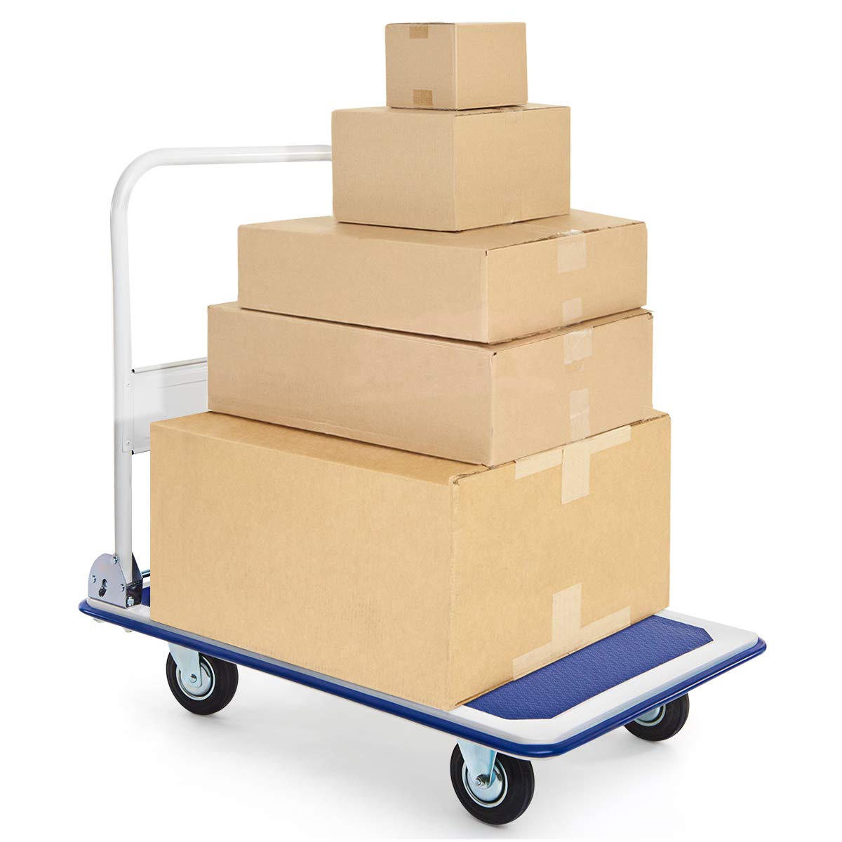 Chariot De Transport COSTWAY Pliant - 300kg, Plateau 90x61cm, 4 Roues Caoutchouc, Hauteur Réglable