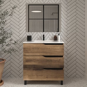 Meuble de salle de bain 60cm simple vasque - 3 tiroirs - tabaco (bois foncé) - MATA