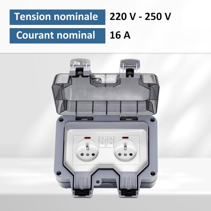 Prise Extérieure étanche avec Interrupteur et Témoin Lumineux, Double Prise Etanche Prise Standard Français Encastrée, AC250V/16A pour Cuisine - 3