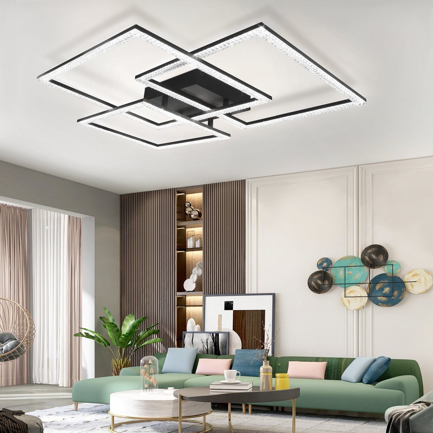 NETTLIFE Czarna lampa sufitowa LED 75CM Nowoczesna lampa wewnętrzna z kryształkami, ściemniana, z pilotem do sypialni - 6