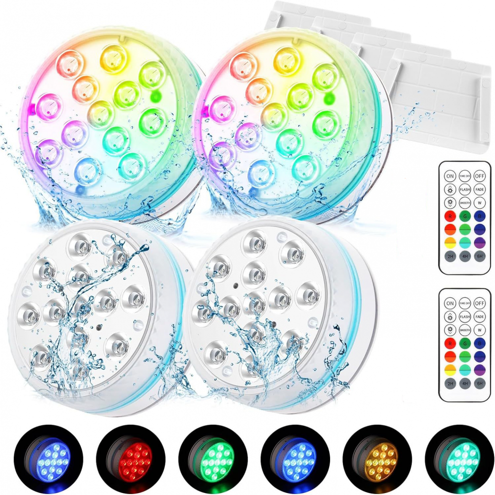 Luz LED sumergible, paquete de 4 luces LED subacuáticas para piscina ...