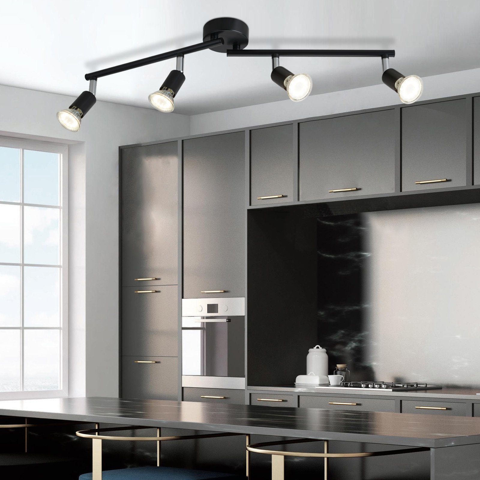 NETTLIFE Lámpara de Techo LED Negra de 4 Focos GU10 Lámpara Industrial Moderna Giratoria 330° para Pasillo Cocina Dormitorio Sala de Estar Infantil - 4
