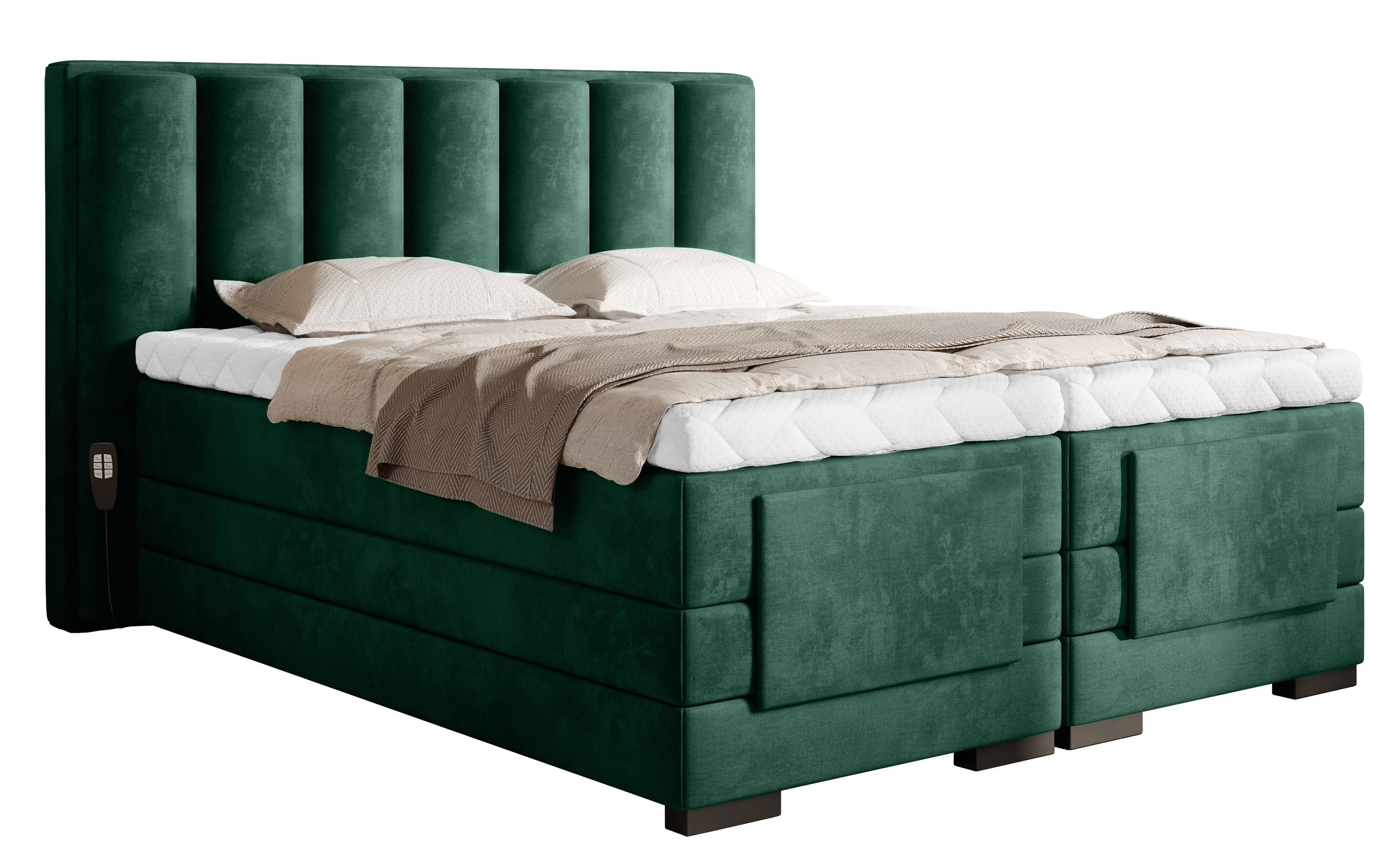 Lit boxspring électrique tissu vert avec matelas et surmatelas Arkos ...