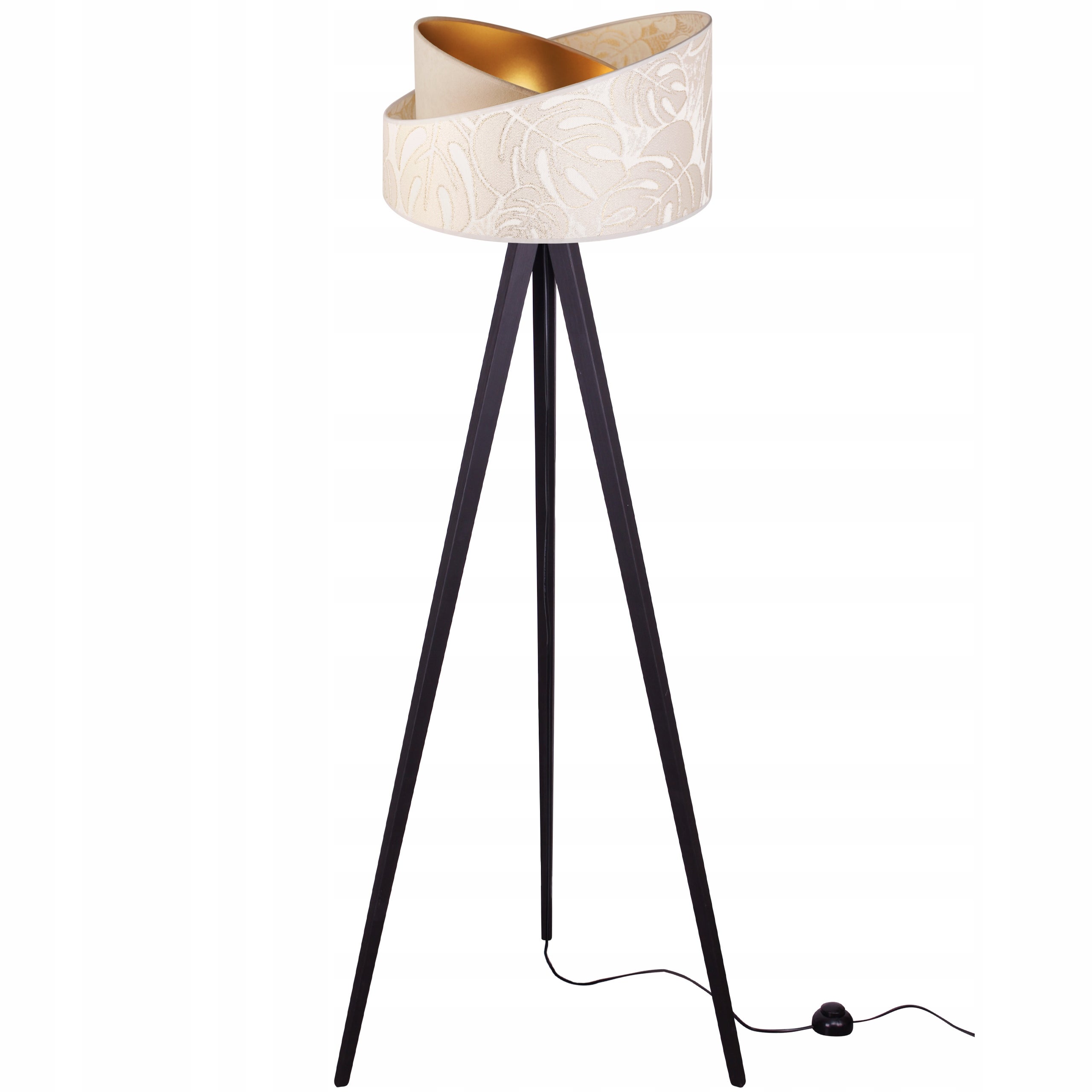 Lampa podłogowa stojąca Werona trójnóg drewno czarne 1xE27 abażur tkanina okrągła beżowy/kremowy Light Home LH