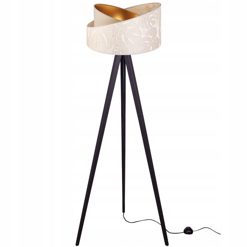 Lampa podłogowa stojąca Werona trójnóg drewno czarne 1xE27 abażur tkanina okrągła beżowy/kremowy Light Home LH