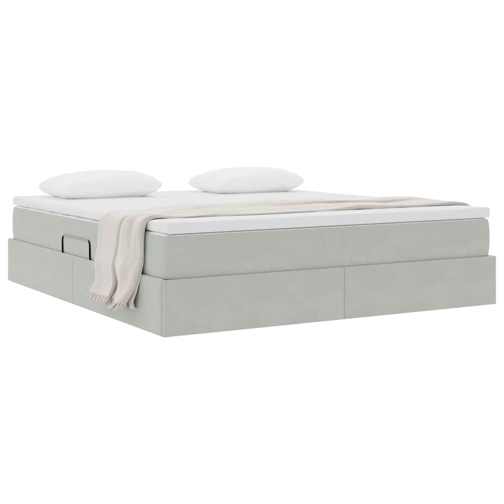 Lit avec rangement et matelas gris clair 180 x 200 cm en velours - 3