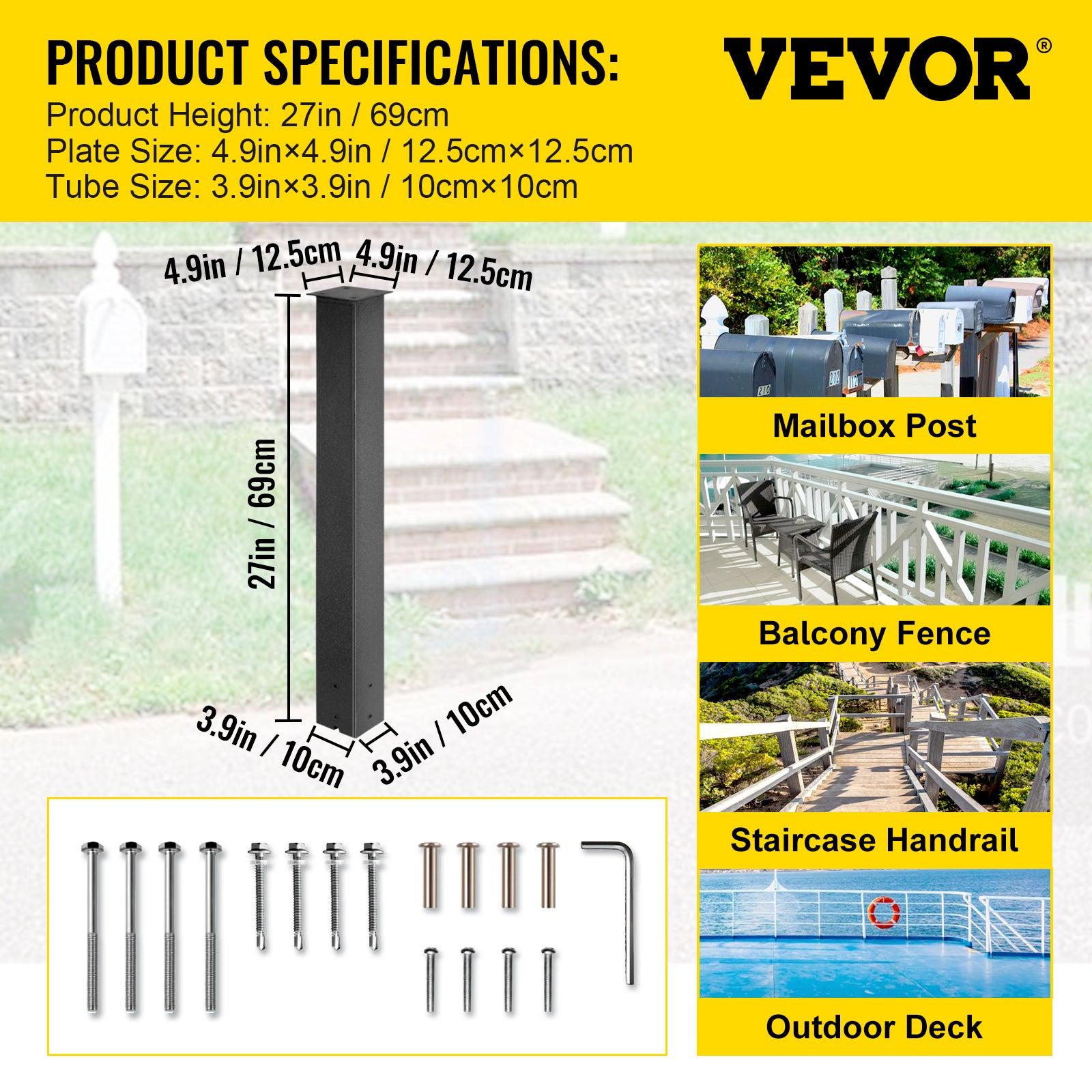 Poteau de boite aux lettres,VEVOR 110 cm,support de boite aux lettres,avec revetement en poudre noir,en acier Q235,pour trottoirs et bordures de - 7