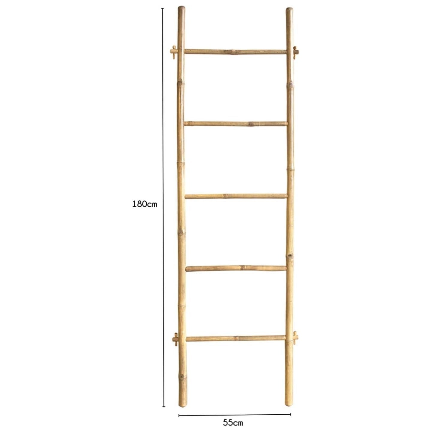 Scala portasciugamani in bambù con 5 barre asciugasciugamani, 180 x 55 x 4 cm - 2