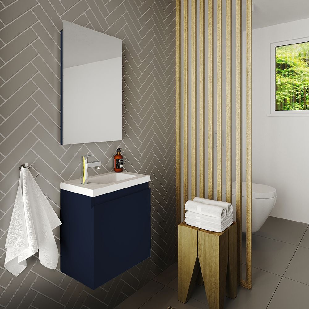 Ensemble meuble lave-mains avec miroir PORTO PACK - bleu nuit -L40 x H51 x P25 cm - 2