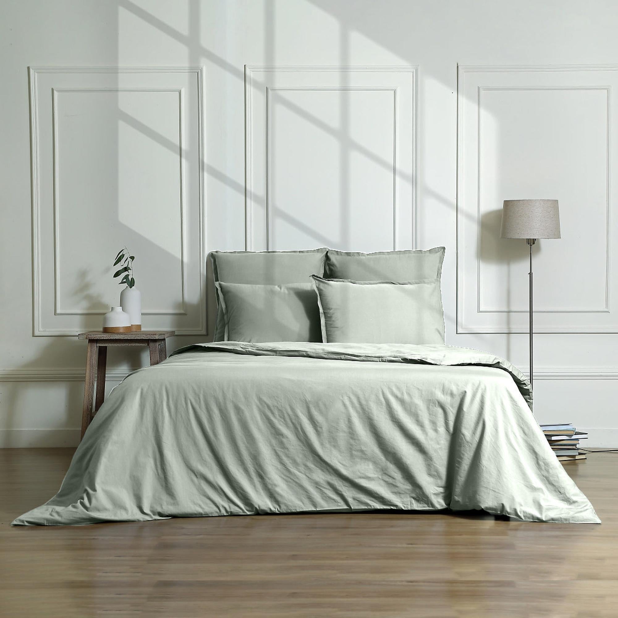 Housse de couette 260x240 satin lavé de coton bio vert céladon - 4