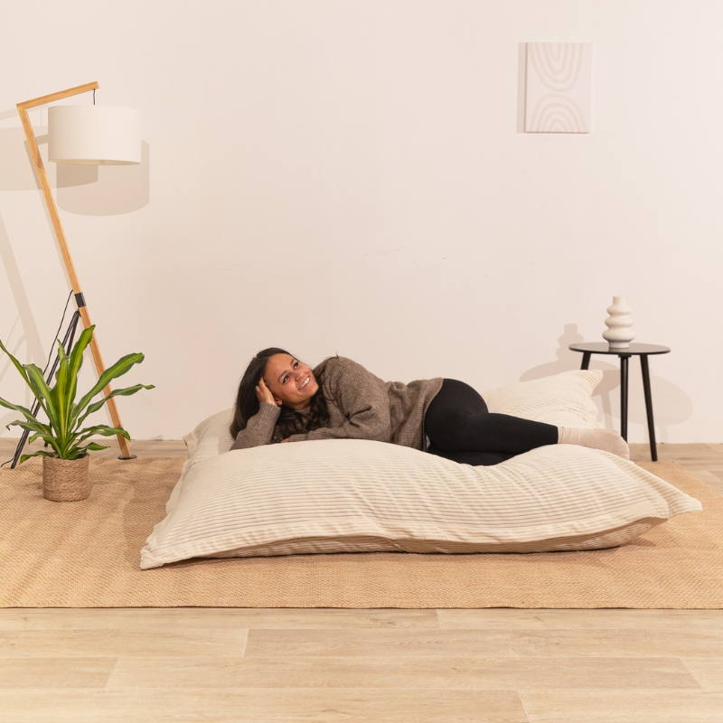 Pouf velours côtelé déhoussable BANANAIR 180 x 140 cm blanc cassé - 5