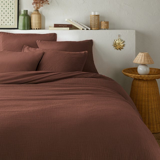 Housse de couette gaze de coton/coton lavé, Kumco - Acajou - 240 x 220 cm