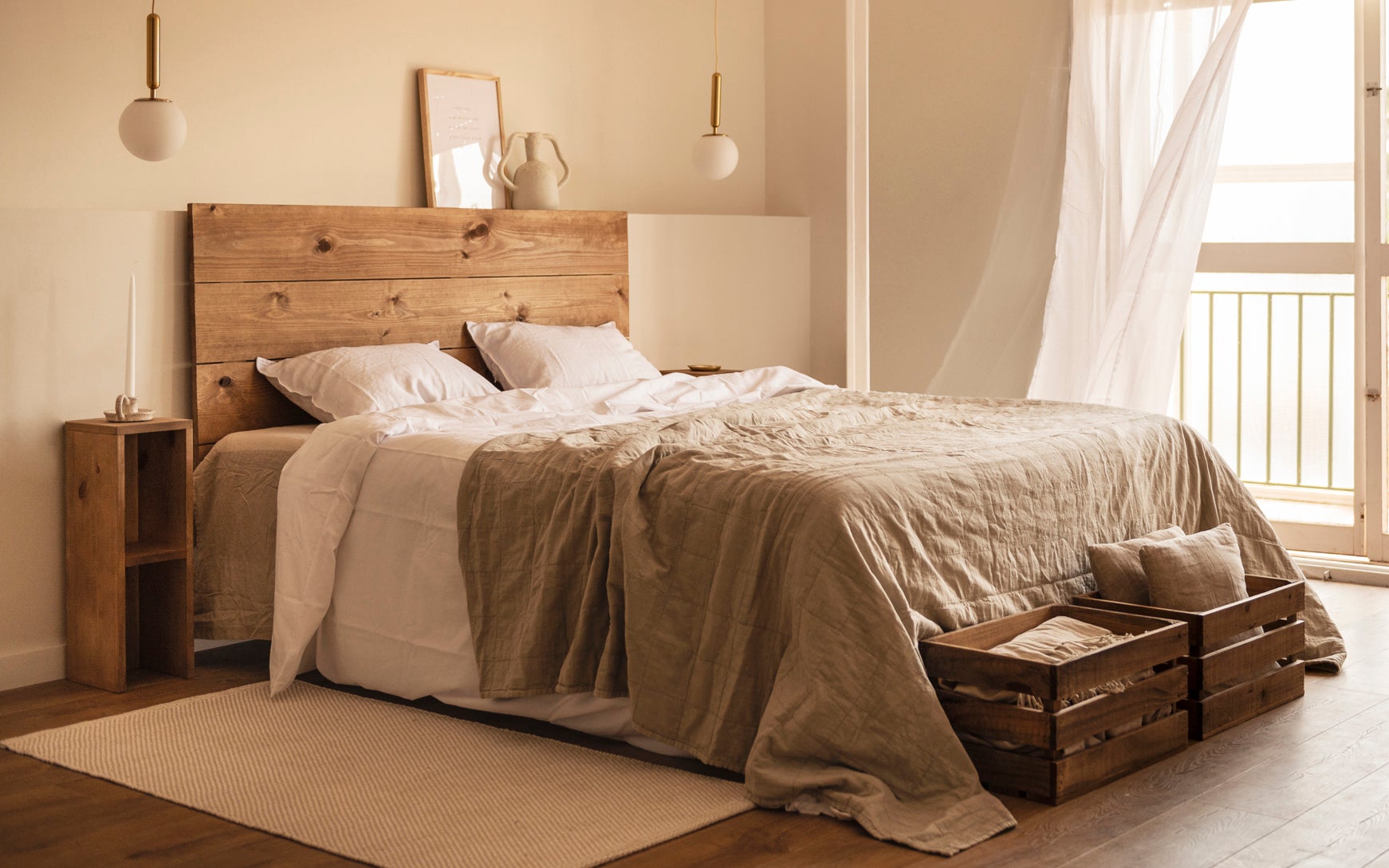 FLANDES - Tête de lit lames horizontales en bois chêne foncé 80x60cm - DECOWOOD - 3